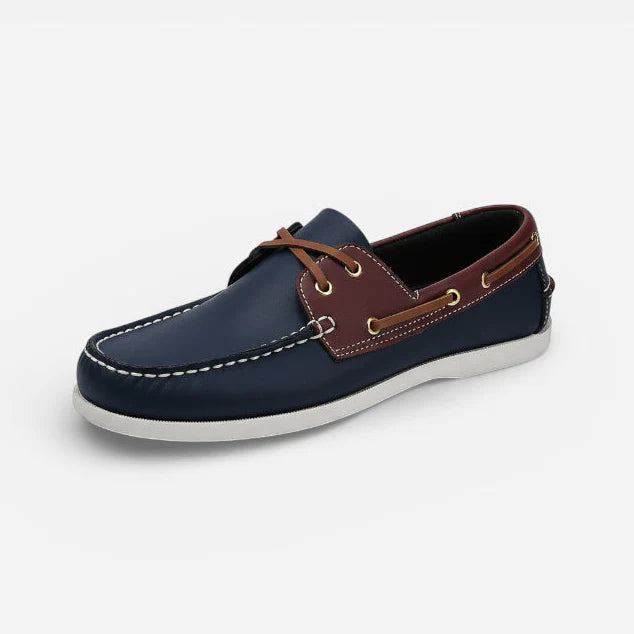 Mocassin En Cuir Marine Et Marron à Lacet Homme