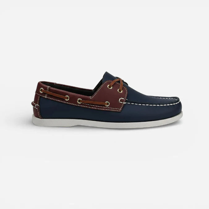 Mocassin En Cuir Marine Et Marron à Lacet Homme