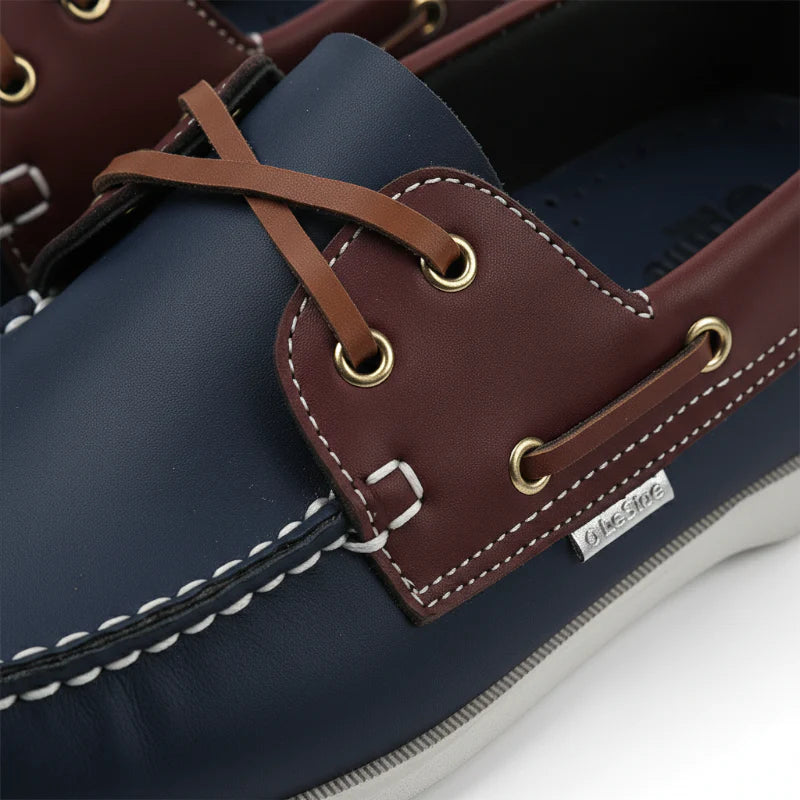 Mocassin En Cuir Marine Et Marron à Lacet Homme