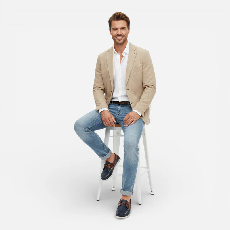 Mocassin En Cuir Marine Et Marron à Lacet Homme