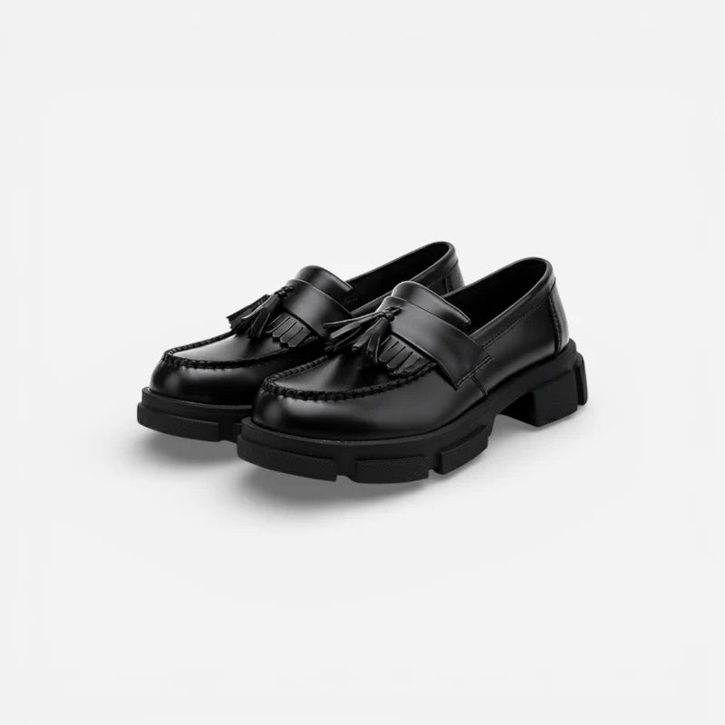 Mocassin Compensé En Cuir Noir à Gland Pour Homme