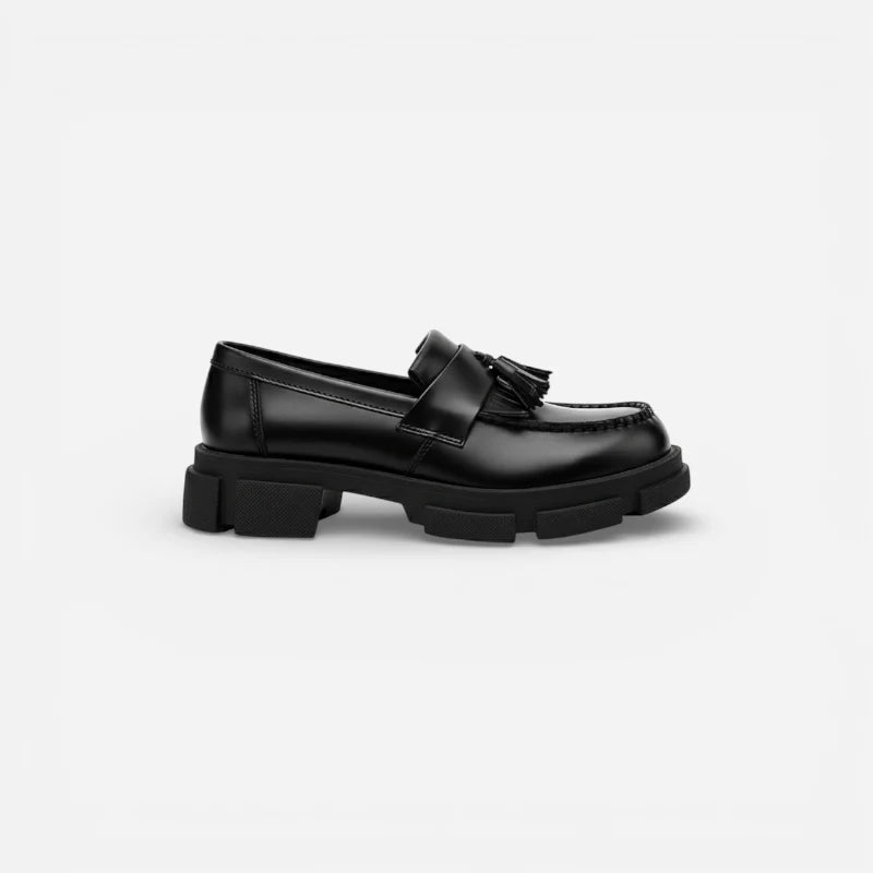 Mocassin Compensé En Cuir Noir à Gland Pour Homme