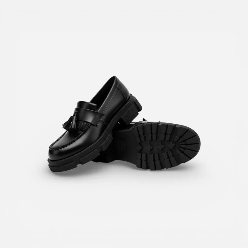 Mocassin Compensé En Cuir Noir à Gland Pour Homme