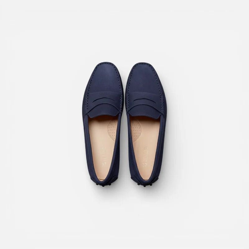 Mocassin En Daim Marine Pour Femme