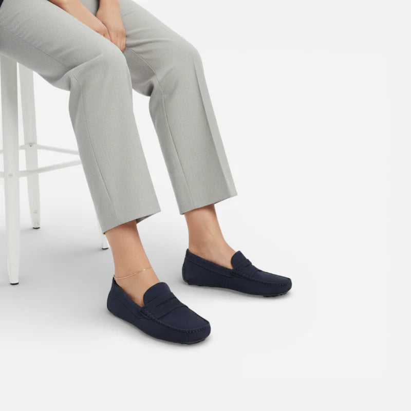 Mocassin En Daim Marine Pour Femme