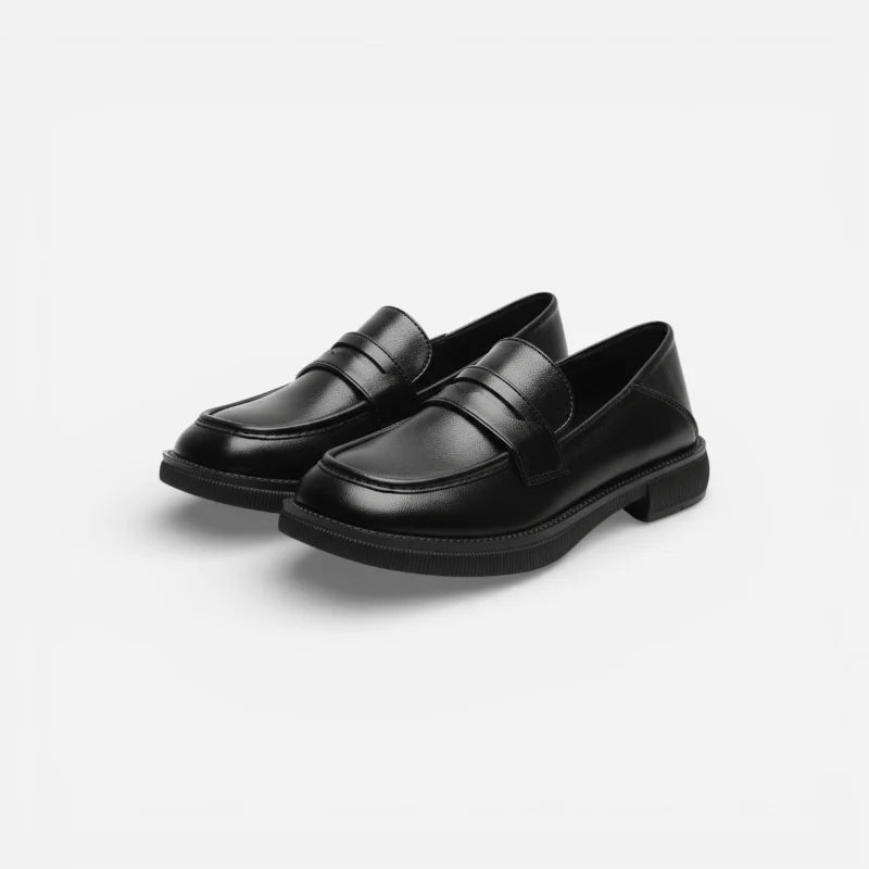 Mocassin En Cuir Vernis Noir Talon Pour Femme