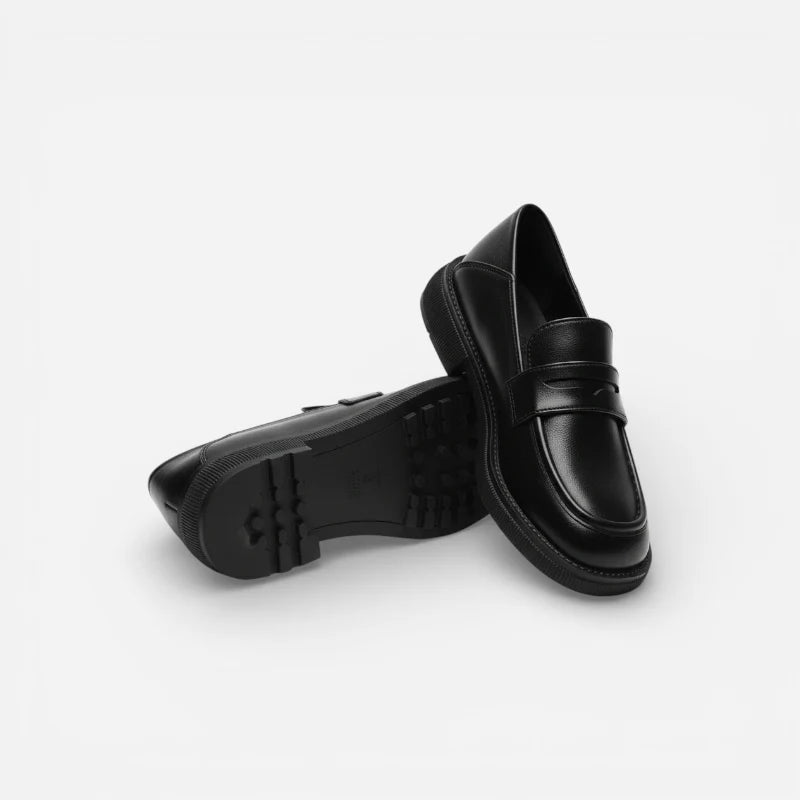 Mocassin En Cuir Vernis Noir Talon Pour Femme