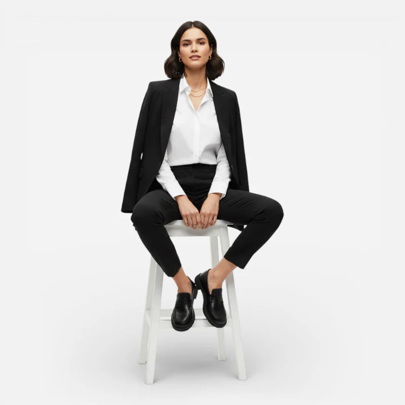 Mocassin En Cuir Vernis Noir Talon Pour Femme