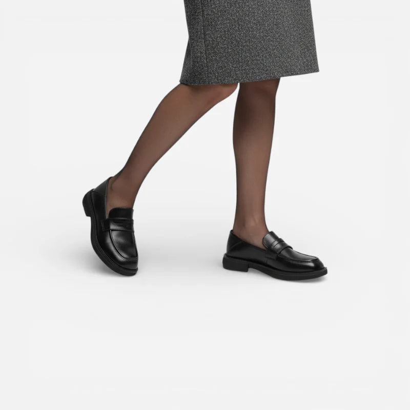 Mocassin En Cuir Vernis Noir Talon Pour Femme