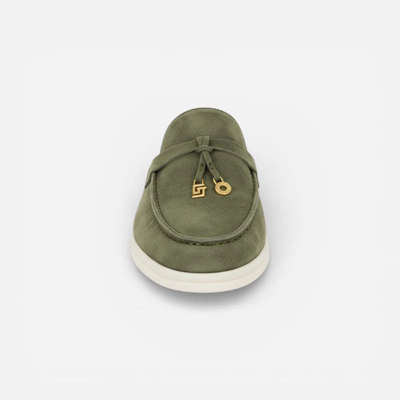 Mocassin Ouvert En Daim Kaki Pour Femme
