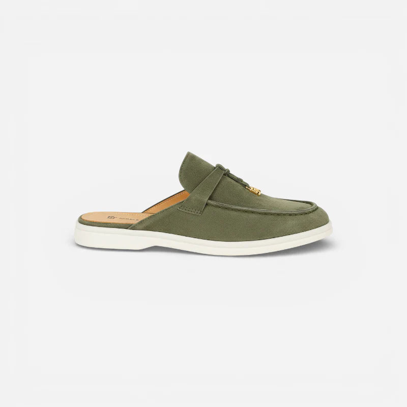 Mocassin Ouvert En Daim Kaki Pour Femme