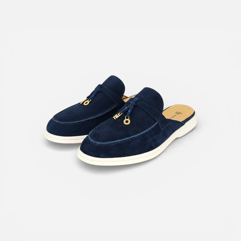 Mocassin En Daim Marine Coupé Femme
