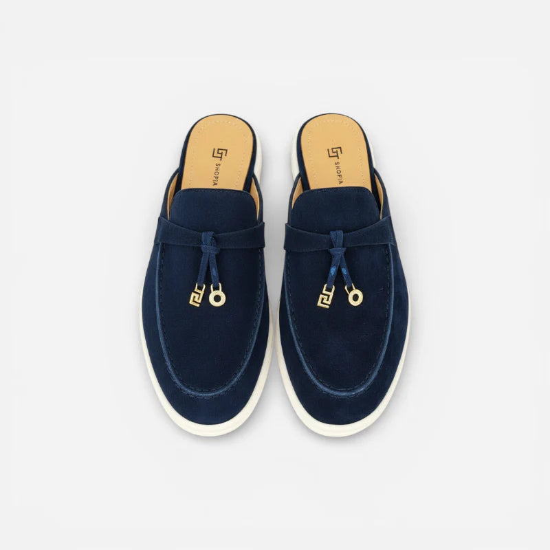 Mocassin En Daim Marine Coupé Femme