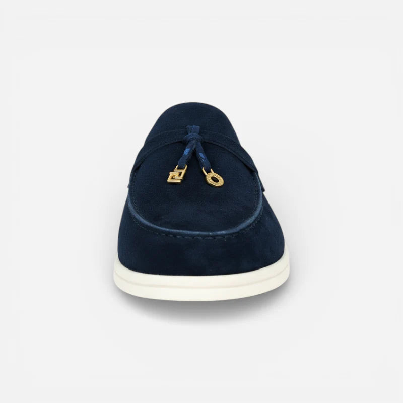 Mocassin En Daim Marine Coupé Femme