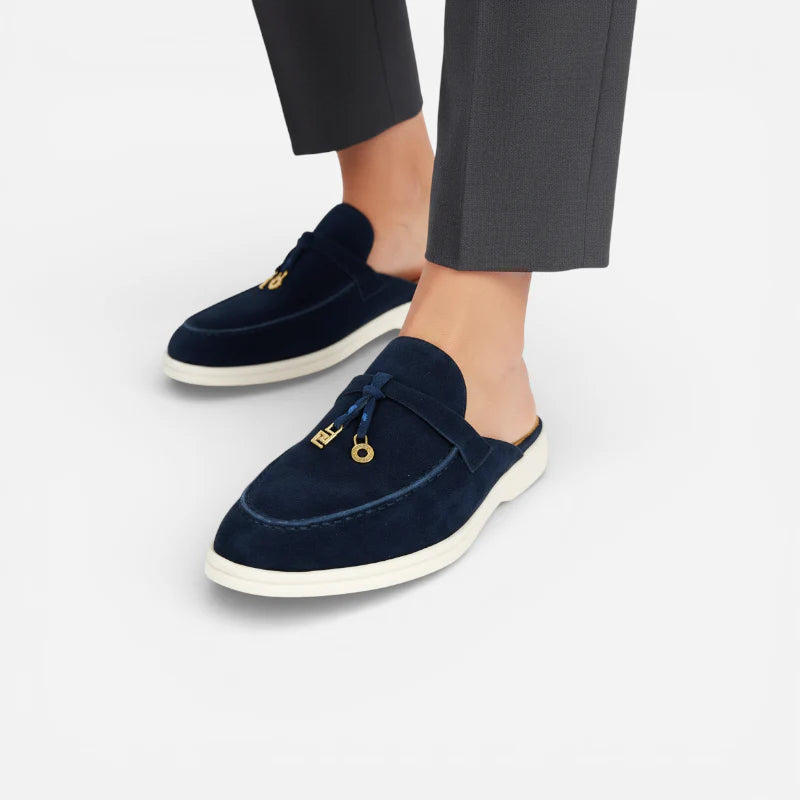 Mocassin En Daim Marine Coupé Femme