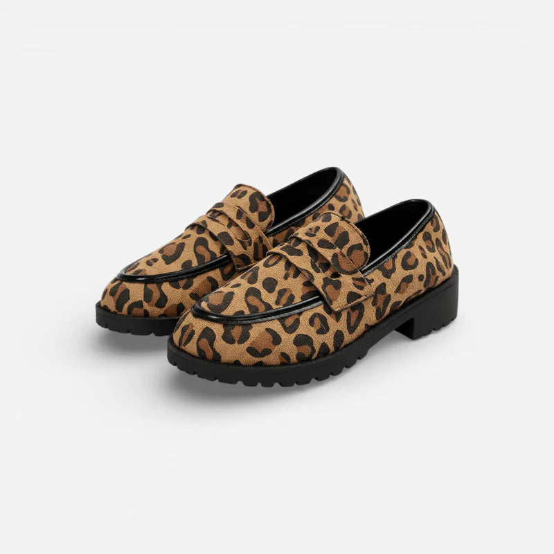 Mocassins Imprimé Léopard Compensé Femme