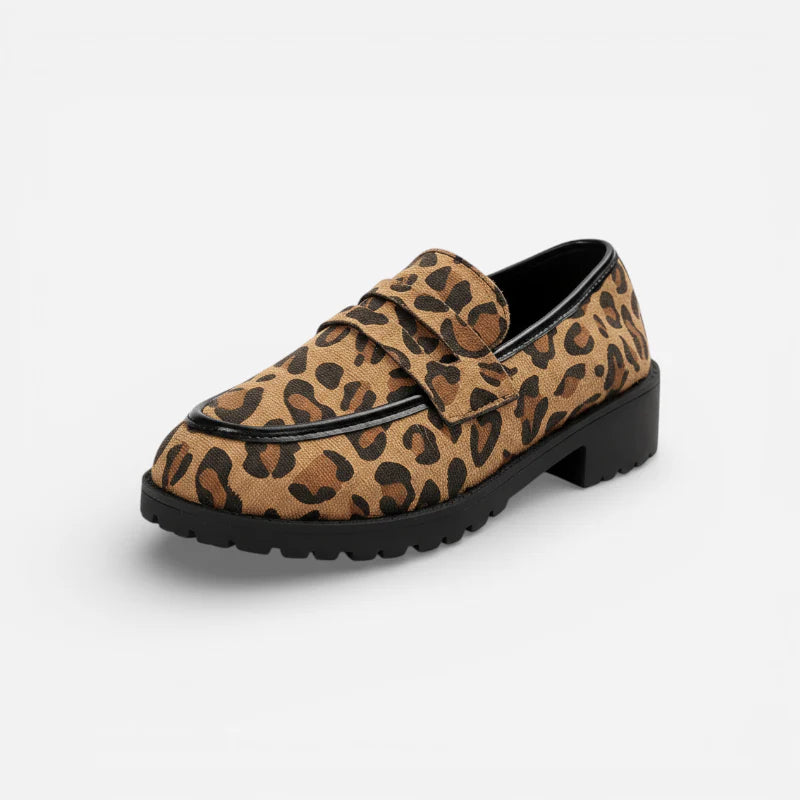 Mocassins Imprimé Léopard Compensé Femme