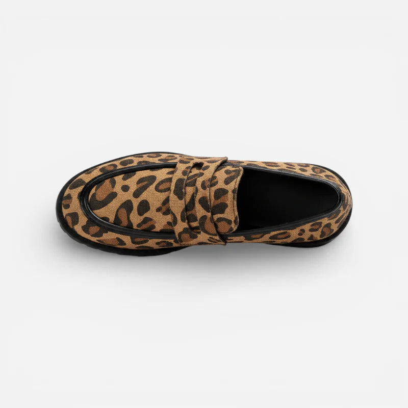 Mocassins Imprimé Léopard Compensé Femme
