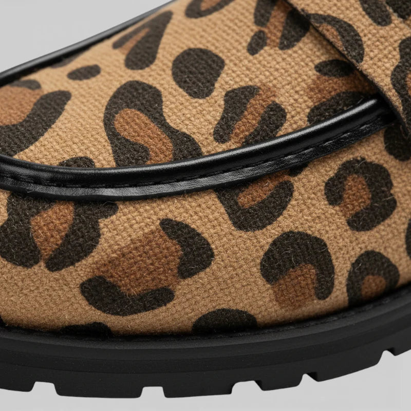 Mocassins Imprimé Léopard Compensé Femme