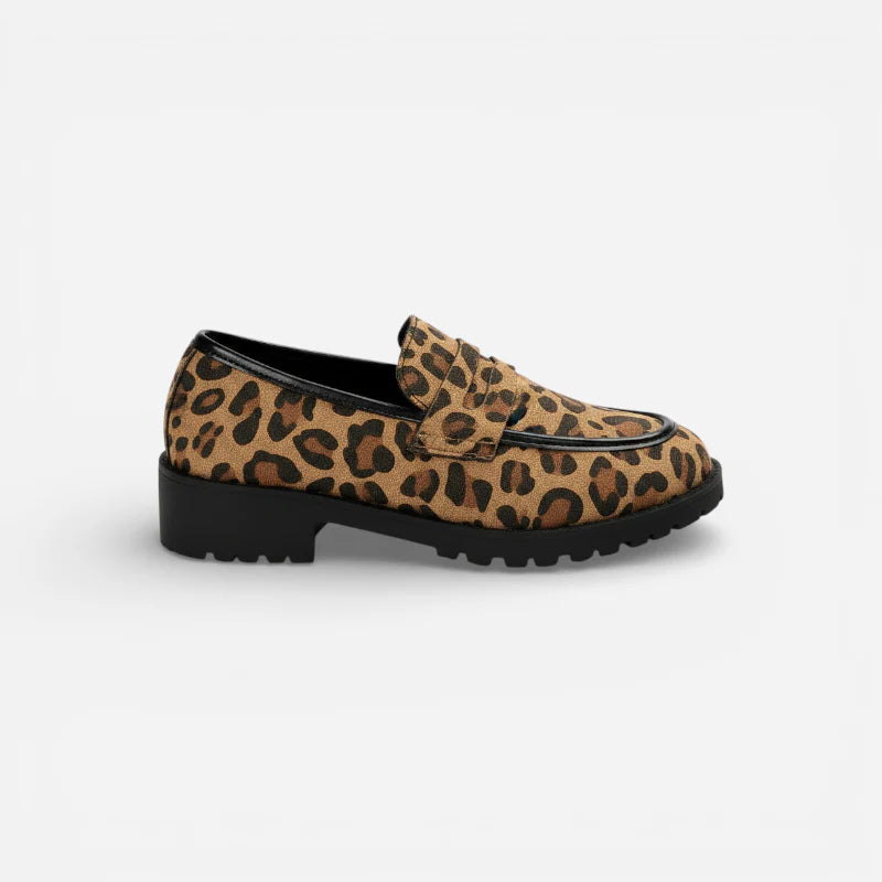 Mocassins Imprimé Léopard Compensé Femme