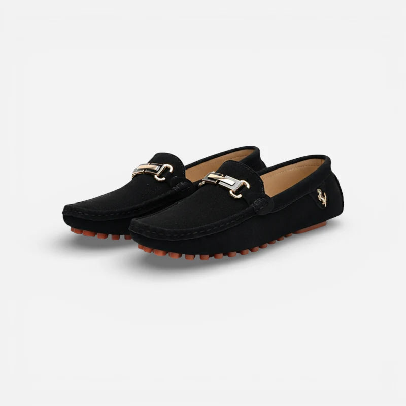 Mocassin Noir Homme Daim Avec Brochure