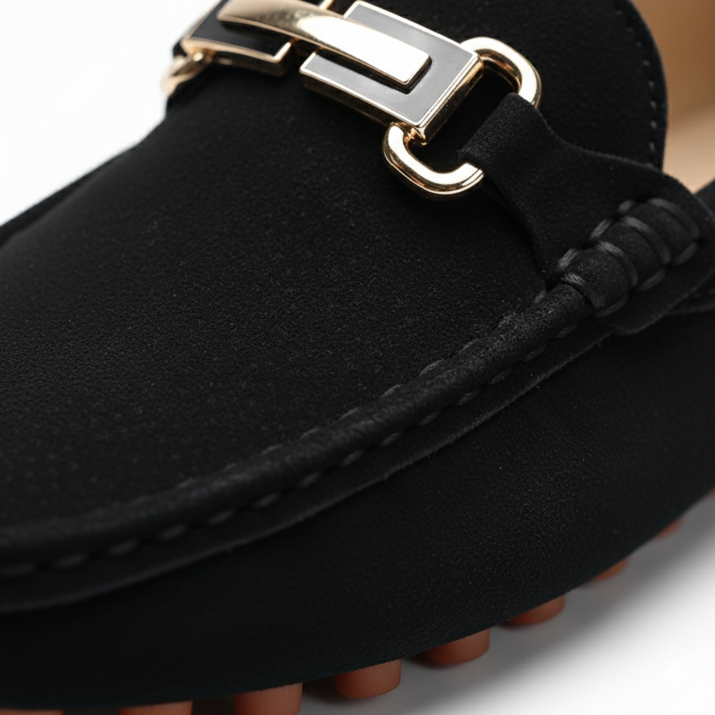 Mocassin Noir Homme Daim Avec Brochure