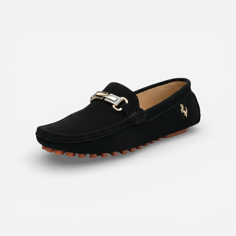 Mocassin Noir Homme Daim Avec Brochure