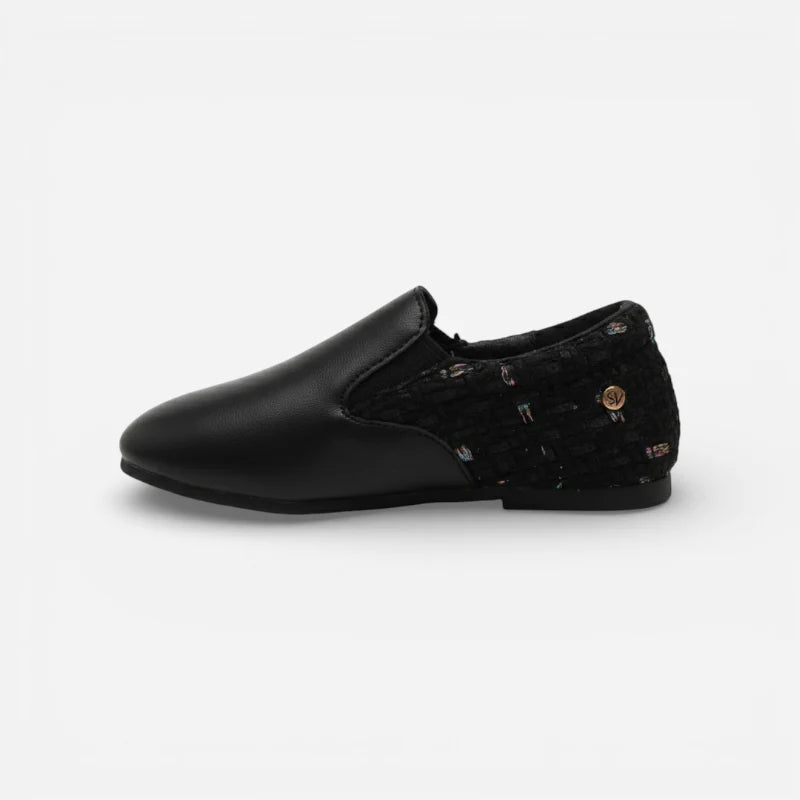 Mocassin Fillette Noir En Cuir