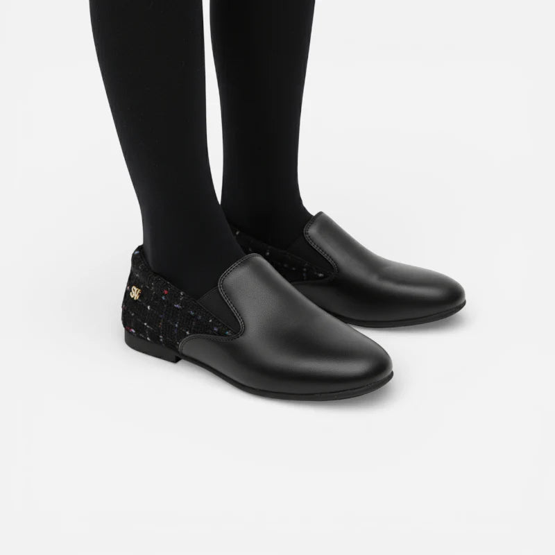 Mocassin Fillette Noir En Cuir