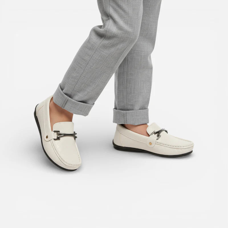 Mocassin Enfant Garçon Blanc En Cuir