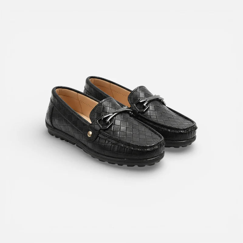 Mocassin Garçon Cuir Noir Tissé