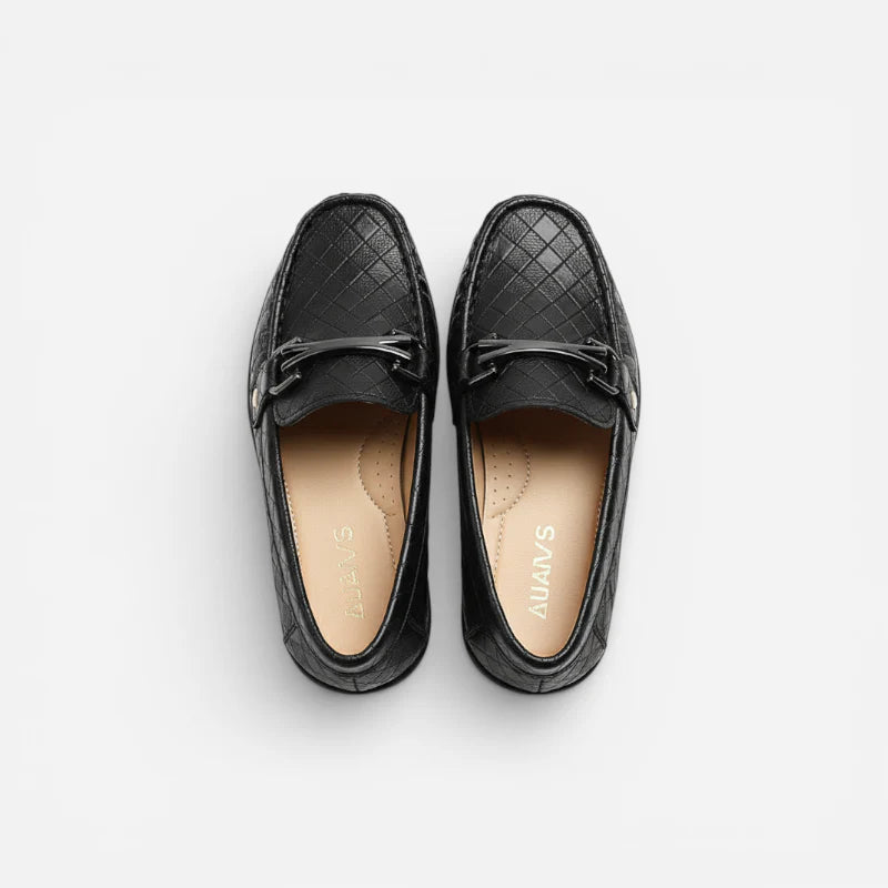 Mocassin Garçon Cuir Noir Tissé