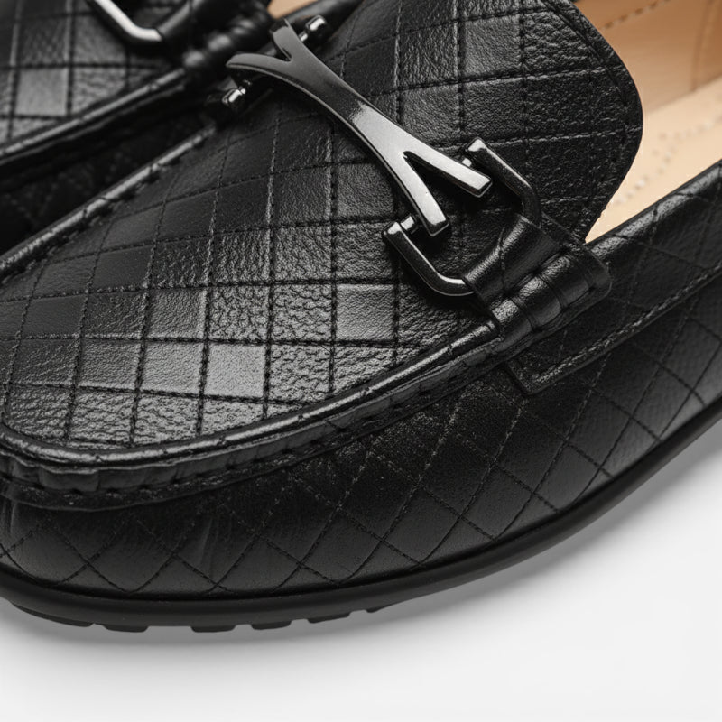 Mocassin Garçon Cuir Noir Tissé
