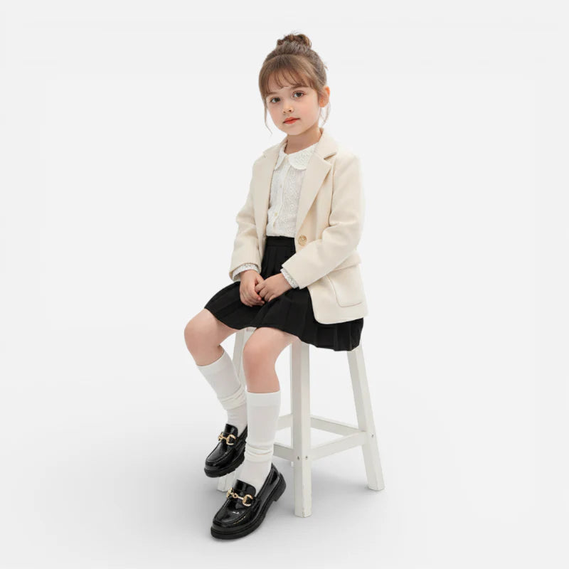 Mocassin Noir Enfant Chainette En Cuir Vernis