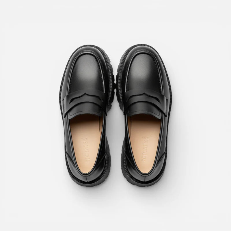 Mocassin Plateforme En Cuir Noir Pour Femme