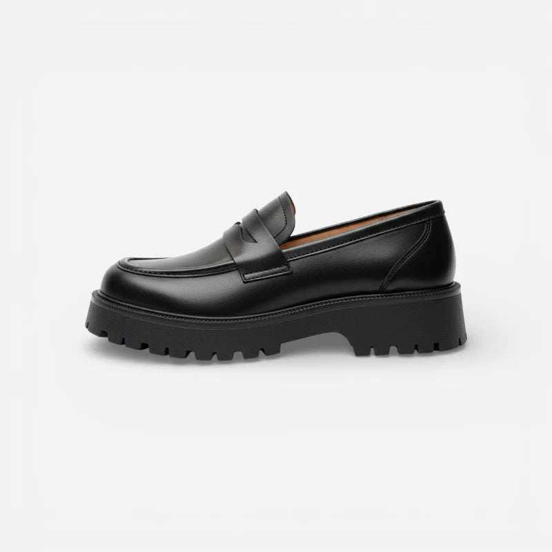 Mocassin Plateforme En Cuir Noir Pour Femme