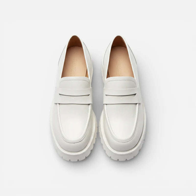 Mocassin Plateforme En Cuir Blanc Pour Femme