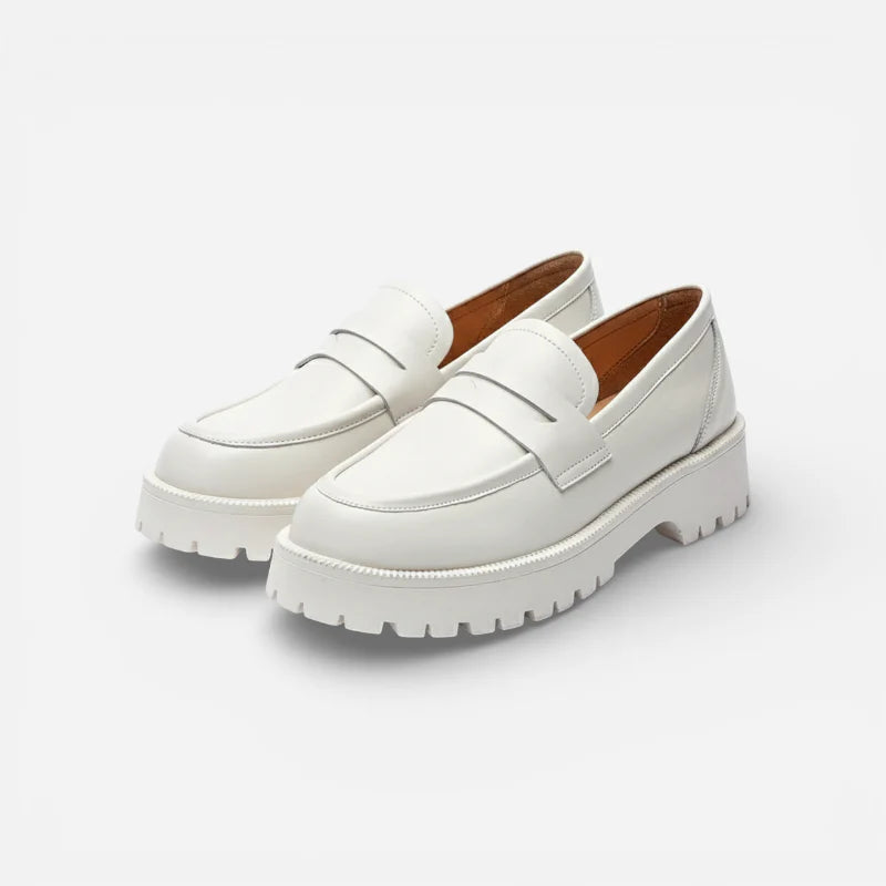 Mocassin Plateforme En Cuir Blanc Pour Femme