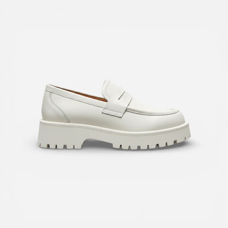 Mocassin Plateforme En Cuir Blanc Pour Femme