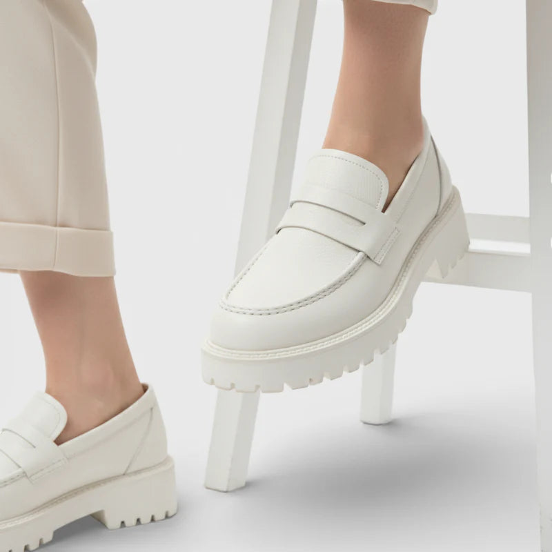Mocassin Plateforme En Cuir Blanc Pour Femme