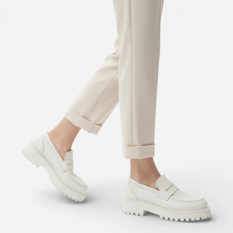 Mocassin Plateforme En Cuir Blanc Pour Femme