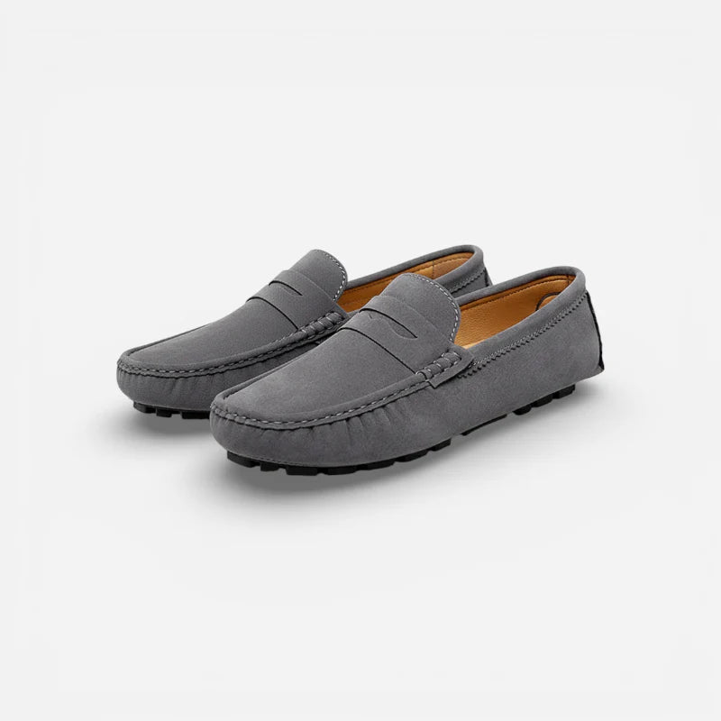 Mocassin Bateau En Daim Gris Foncé Pour Homme