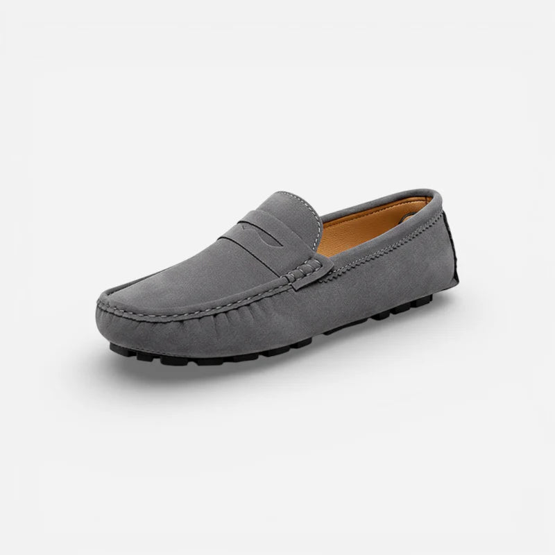 Mocassin Bateau En Daim Gris Foncé Pour Homme