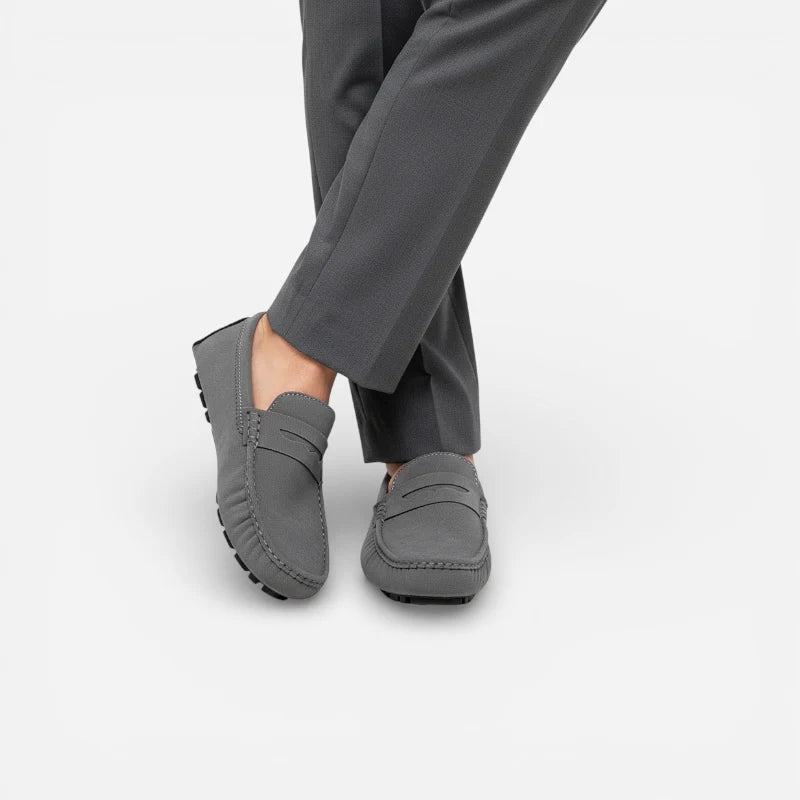 Mocassin Bateau En Daim Gris Foncé Pour Homme