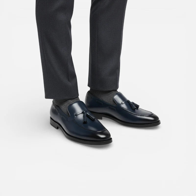 Mocassin En Cuir Marine à Gland Homme
