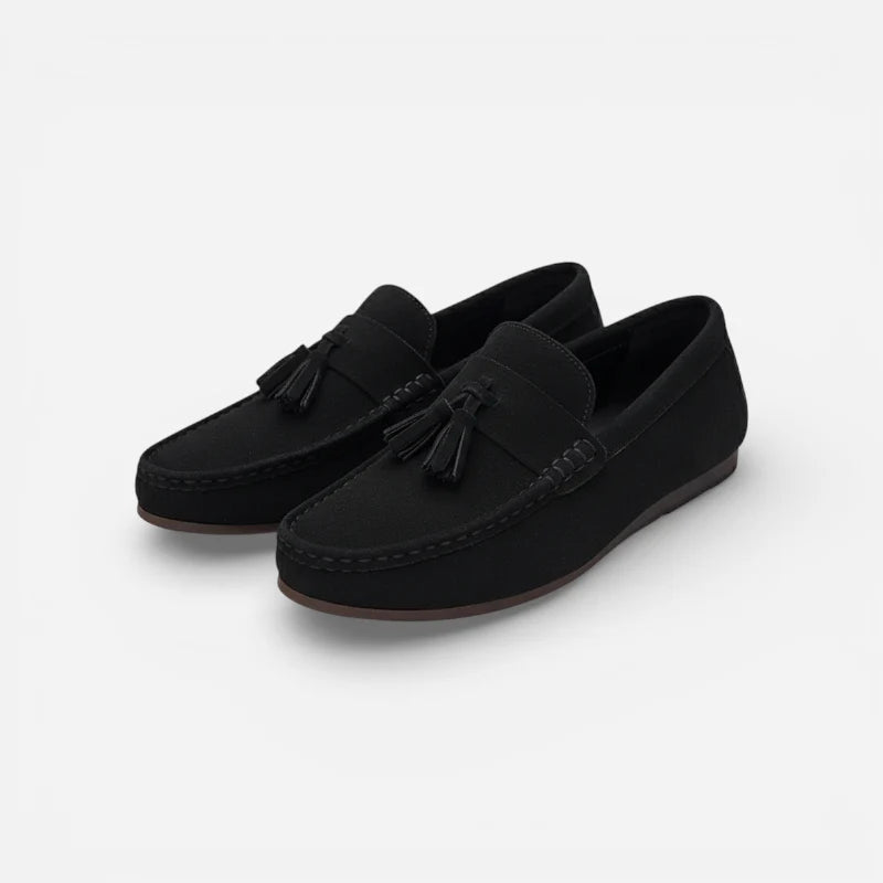 Mocassin En Daim Noir Bateau à Gland Pour Homme