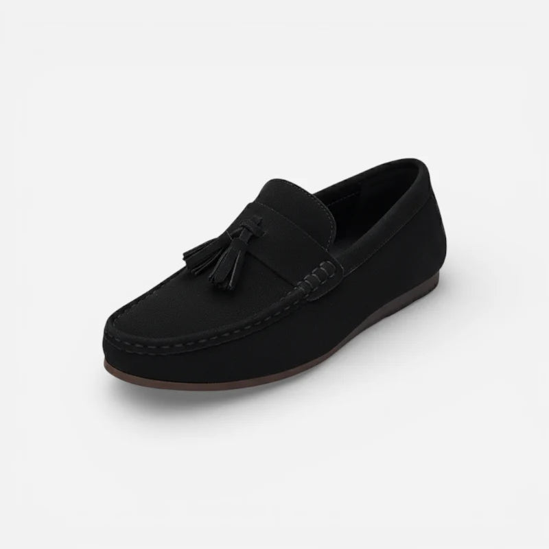 Mocassin En Daim Noir Bateau à Gland Pour Homme