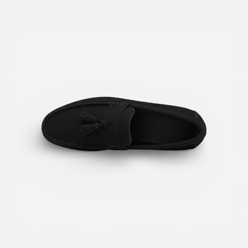Mocassin En Daim Noir Bateau à Gland Pour Homme