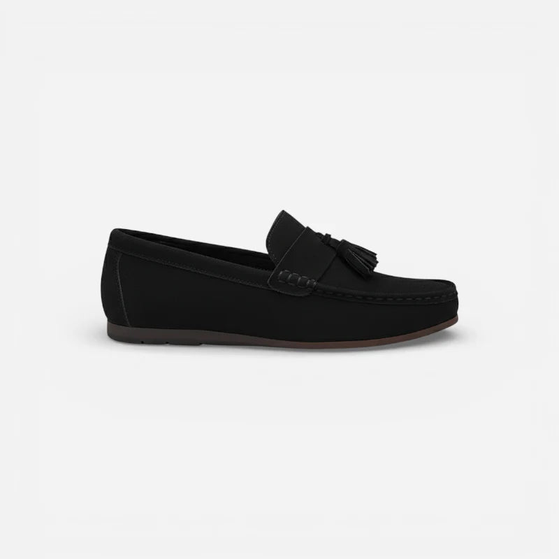 Mocassin En Daim Noir Bateau à Gland Pour Homme