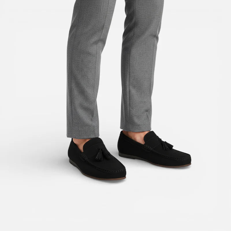 Mocassin En Daim Noir Bateau à Gland Pour Homme